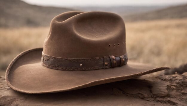 Photo chapeau de cow-boy sur une table en bois à la campagne focus sélectif