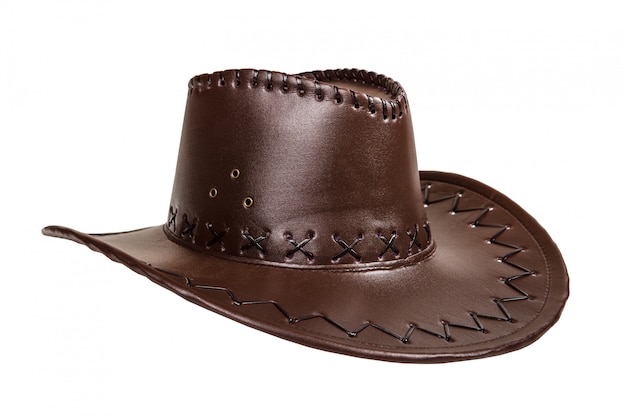 Chapeau de cowboy en cuir marron isolé sur fond blanc