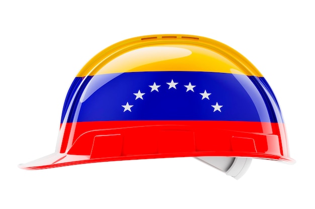 Photo chapeau dur avec un rendu 3d du drapeau vénézuélien isolé sur fond blanc