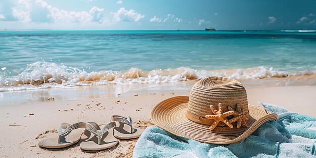 Photo un chapeau avec une étoile de mer sur la plage