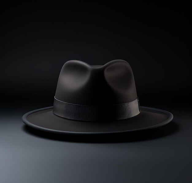 Chapeau fedora noir vue de devant sur fond noir