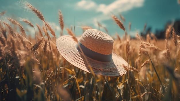 Chapeau de femme dans un champ de blé