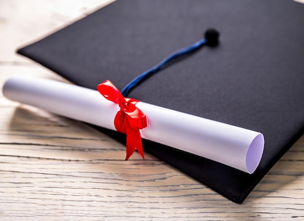 Chapeau de graduation avec gland or isolé sur fond blanc