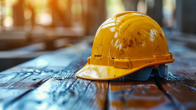 Chapeau jaune sur une table en bois