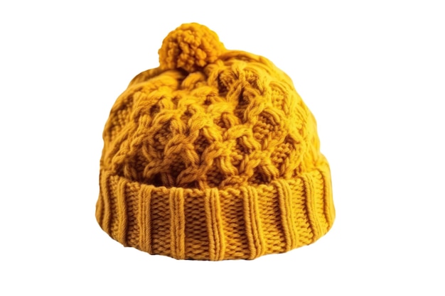 Chapeau jaune tricoté sur fond blanc isolé