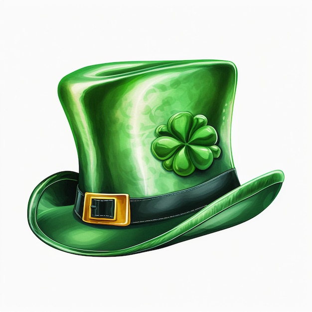 Chapeau de lutin vecteur St Patrick jour icône chapeau de lutin vert irlandais avec feuille de trèfle heureux Saint Patrick jour dessin animé Irlande illustration isolé sur fond blanc vecteur magique chanceux
