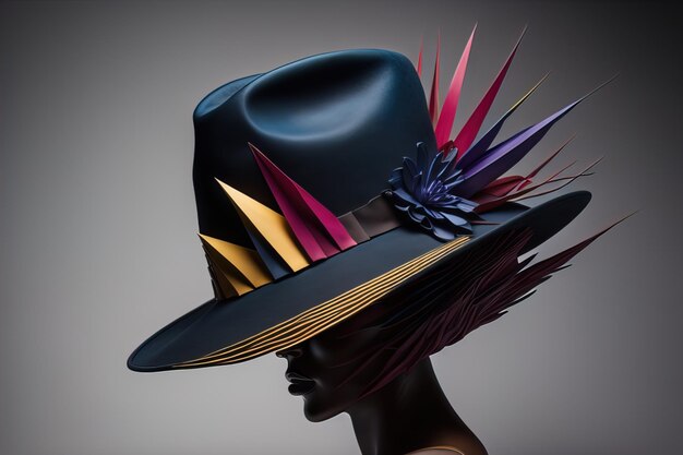 Chapeau à la mode sur un fond de couleur unie ai génératif