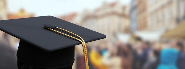 Chapeau de mortier de casquette d'étudiant d'obtention du diplôme d'université d'université avec le gland d'or