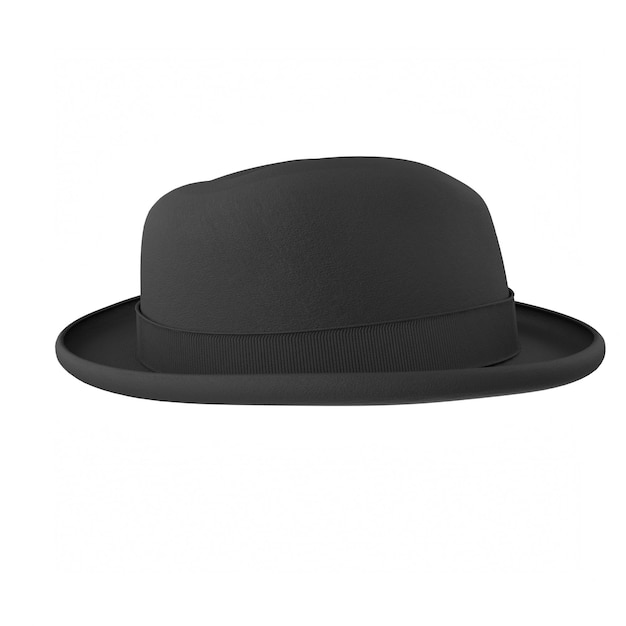 Un chapeau noir avec une bande noire qui dit "le mot fedora" dessus