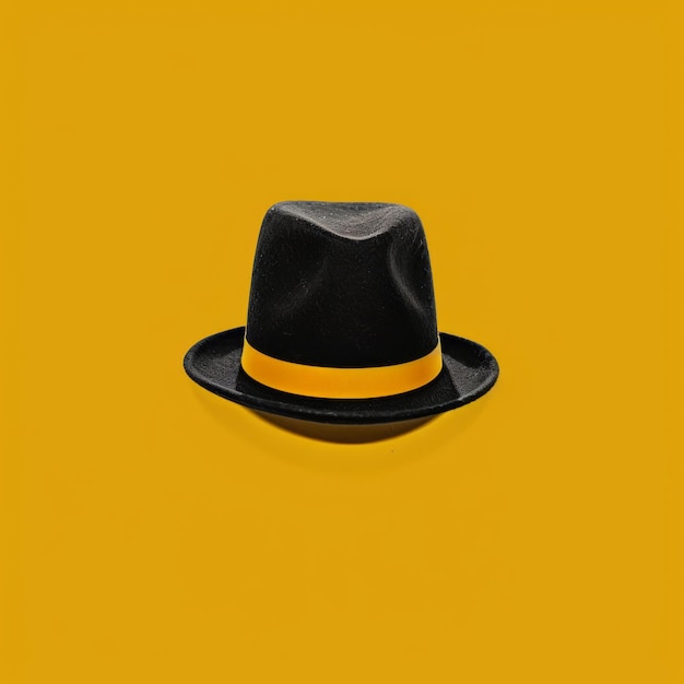 Chapeau noir conceptuel sur fond jaune