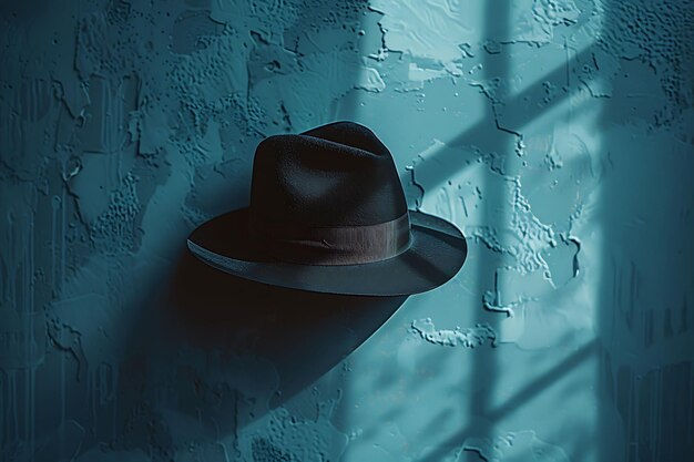 Chapeau ombre coulé sur le mur élégant et chic avec une photo créative monochromatique d'arrière-plan élégant