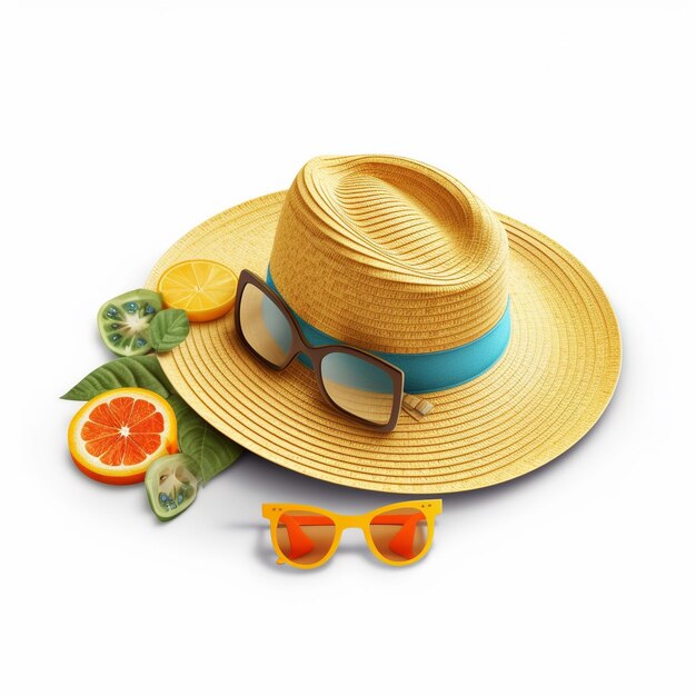 Photo un chapeau de paille avec des lunettes de soleil et un chapeau de paille qui dit 