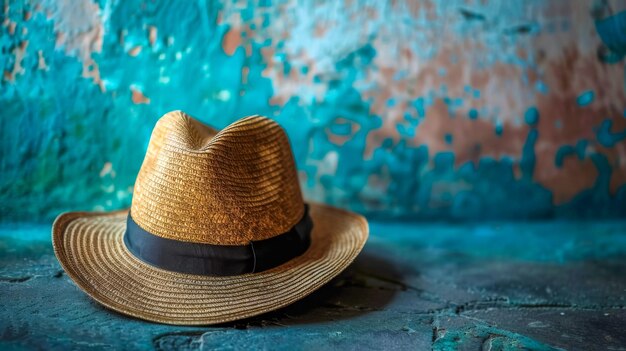 Chapeau de paille vintage sur fond texturé