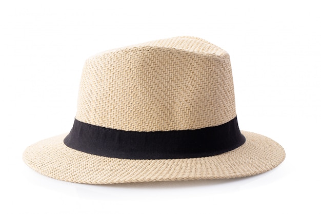 Chapeau de paille vintage avec ruban noir pour homme isolé