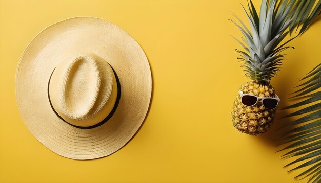 Un chapeau et un palmier sur un fond jaune