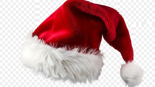 Un chapeau de Père Noël rouge et blanc avec une garniture de fourrure blanche Le chapeau est isolé sur un fond transparent Il est parfait pour être utilisé dans des projets sur le thème des vacances