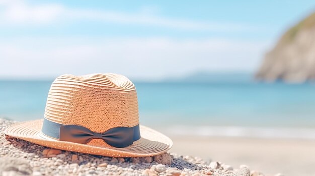 Chapeau de plage avec arc sur la côte de sable IA générative