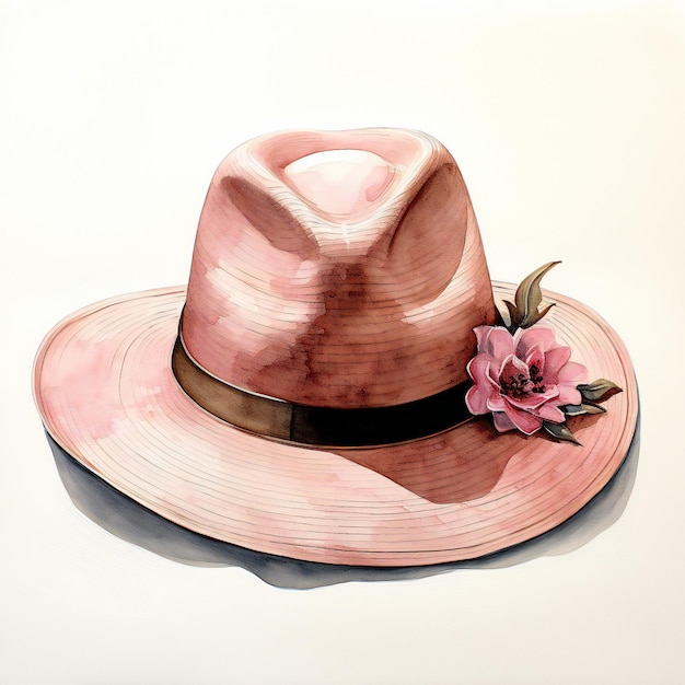 un chapeau rose avec une fleur dessus et une fleur dessus.