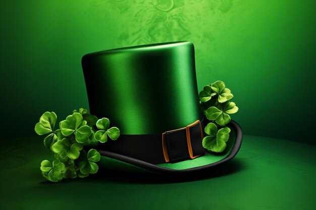 Chapeau de Saint-Patrick avec des feuilles de trèfle vert