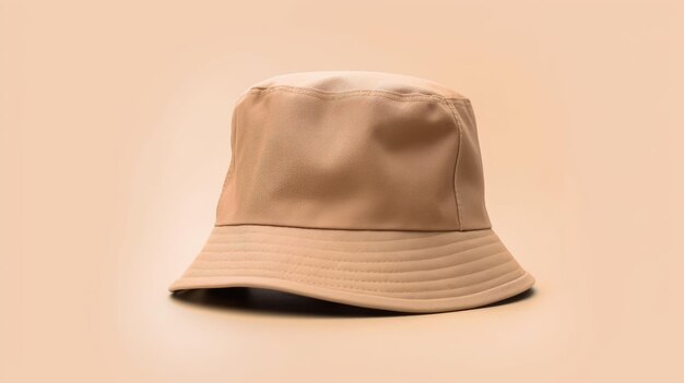 Un chapeau de seau beige est sur fond rose