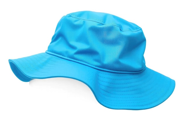 Chapeau à seau bleu sur fond blanc