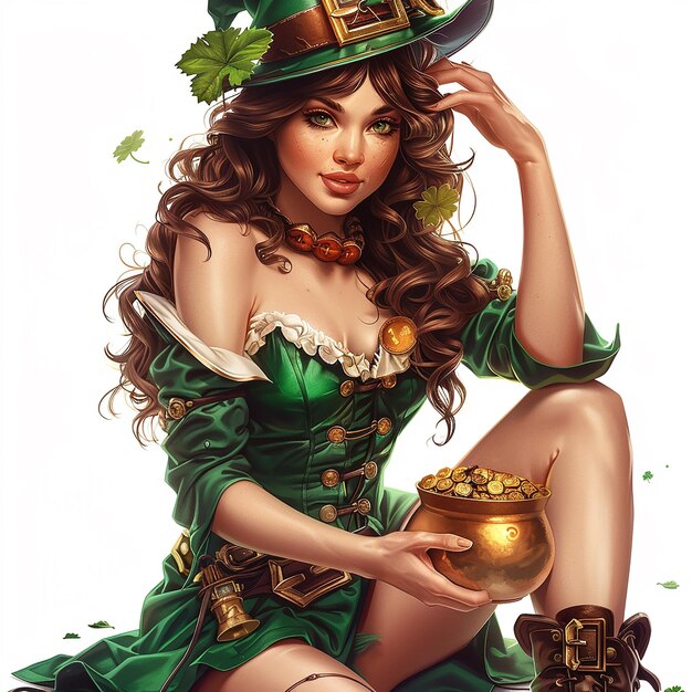 Chapeau de Shamrock et bière du jour de Saint-Patrick avec des illustrations de fond vert