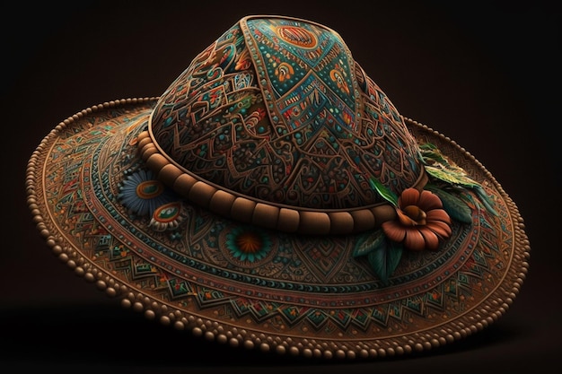 Un chapeau sombrero décoré avec des motifs Ai