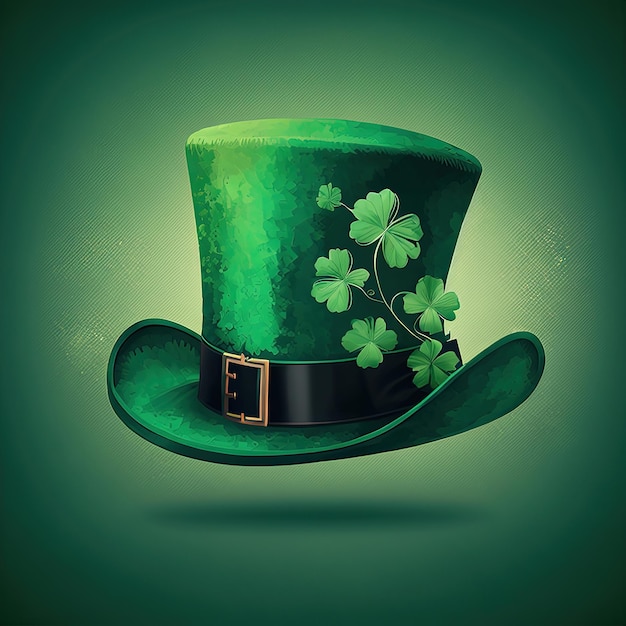 Chapeau St Patricks Day avec illustration de trèfle sur fond vert AI