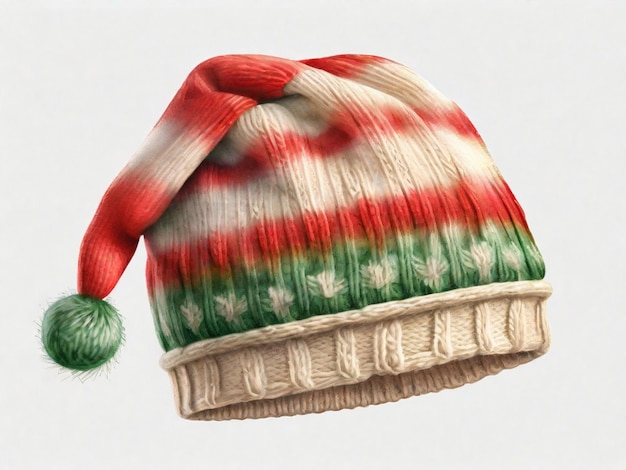 Un chapeau tricoté de Noël coloré isolé sur un fond blanc