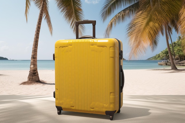 Chapeau de valise et lunettes de soleil sur le sable d'un concept de voyage de plage