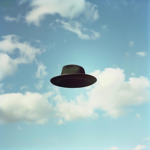 un chapeau vole dans le ciel avec des nuages