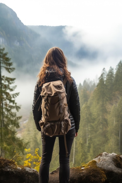 Échapper à l'agitation de la ville et à l'unité avec la nature Photo verticale d'une femme appréciant la vue sur les montagnes d'été Concept de désintoxication numérique Contemplation de la nature seule avec vos pensées