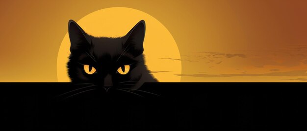 Character de chat noir mignon à l'arrière-plan d'Halloween heureux espace de copie