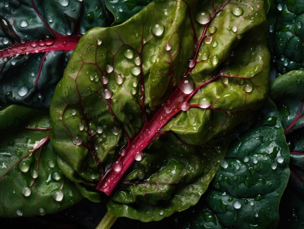 Chard frais avec des gouttes d'eau