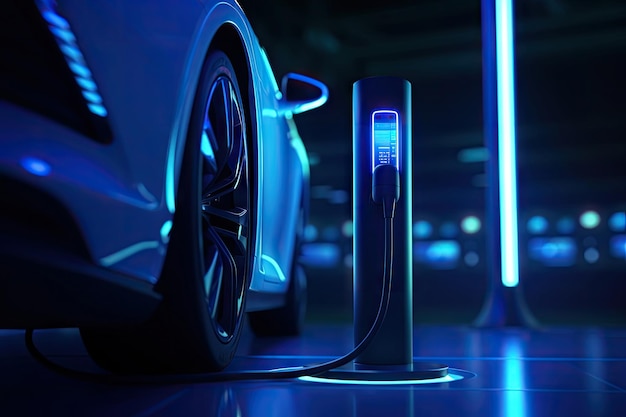 Charge de la batterie de la voiture électrique à la station Eco-amical pour l'environnement Génératif Ai