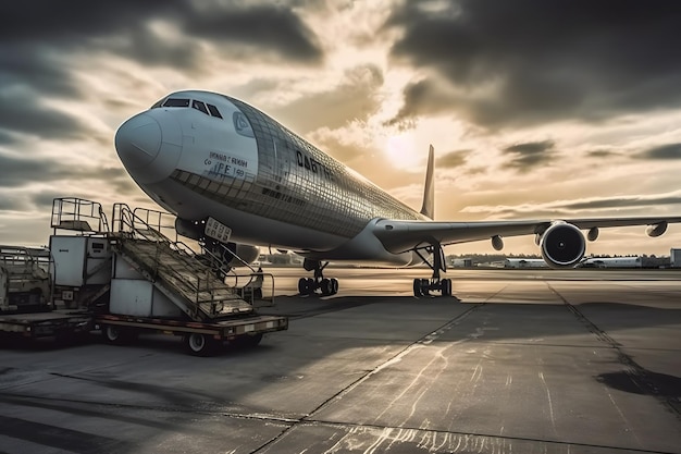 Chargement de fret à l'extérieur du réseau de neurones de l'avion cargo généré par ai