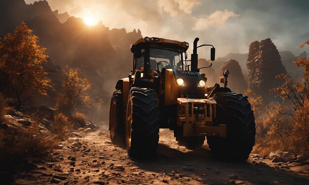 Chargeur à roues ou bulldozer puissant isolé sur le fond du ciel