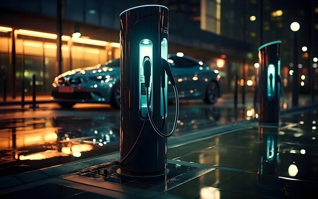 Chargeurs de véhicules électriques rapides et modernes pour charger la voiture dans la station de recharge de voiture EV du parc