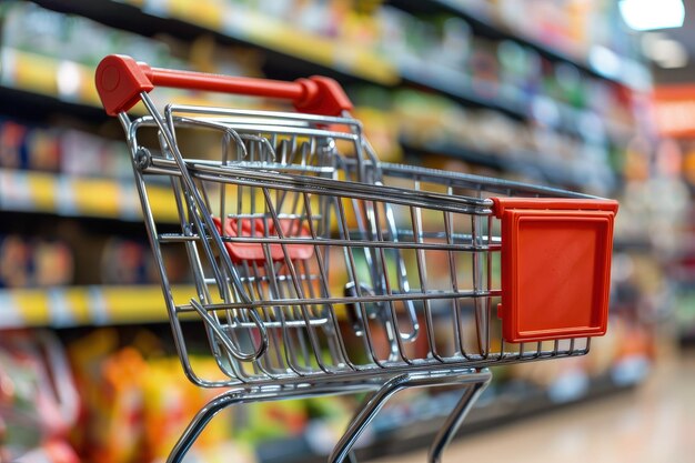 Un chariot d'achat dans un couloir d'épicerie