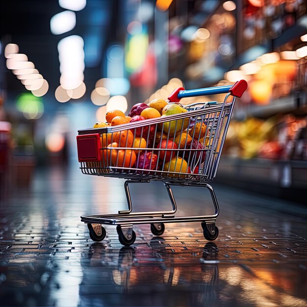 Photo un chariot d'achat avec des fruits qui est étiqueté fruit