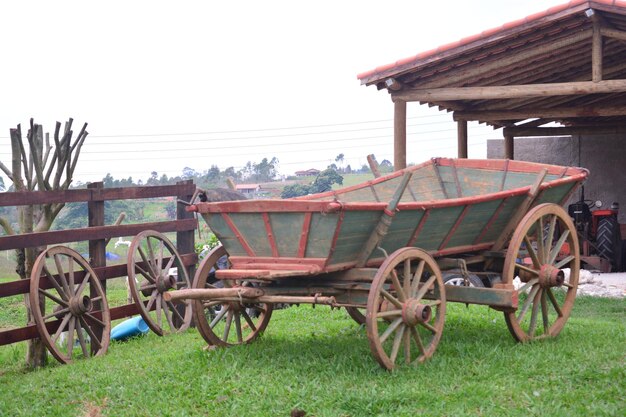 Chariot d'achat sur le terrain contre un ciel dégagé