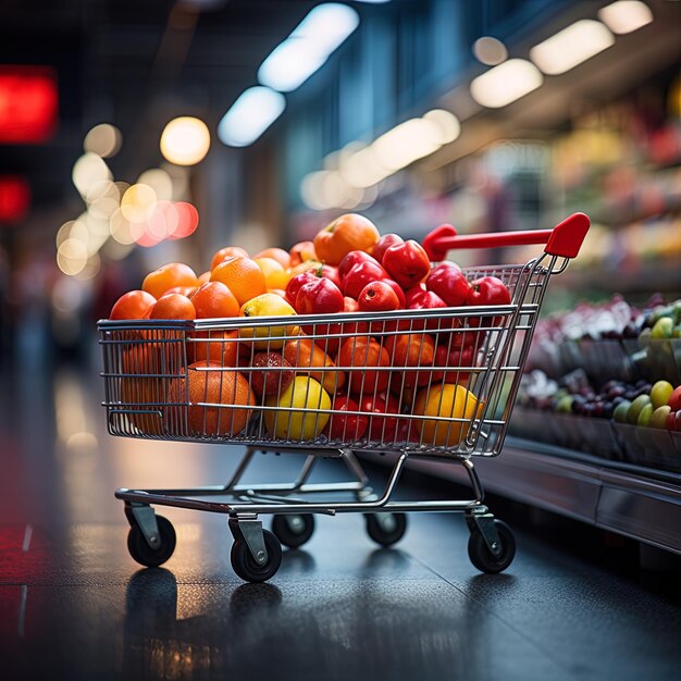 Photo un chariot de courses avec des fruits et des légumes