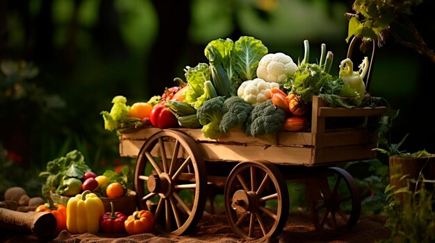 Chariot avec des légumes et des fruits dans le jardin Alimentation générative AI