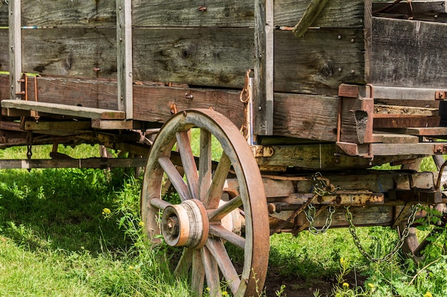 Chariot vintage sur l'herbe verte par une journée ensoleillée d'été