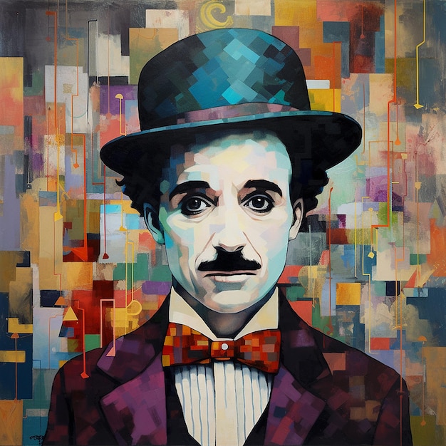 Charlie Chaplin art beaucoup de photographie en couleur AI généré image