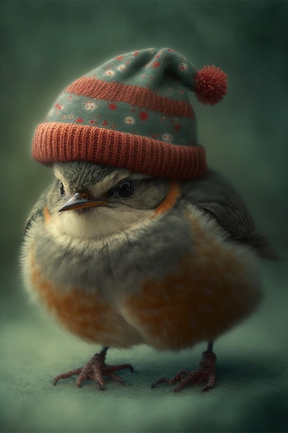 Charmant bébé Toucan mignon et rond avec un chapeau de Noël