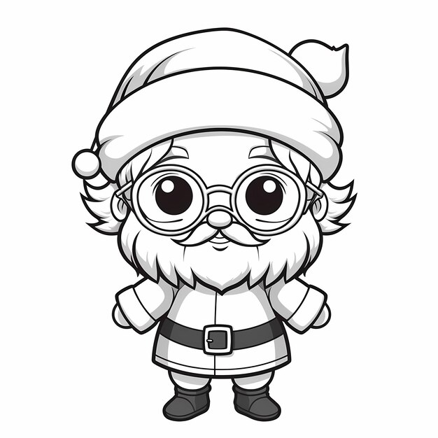 Photo charmant chibi santa adorable page de coloriage pixarstyle pour enfants en minimaliste