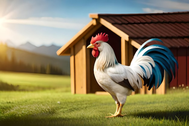 Charmant coq de profil dans un poulailler