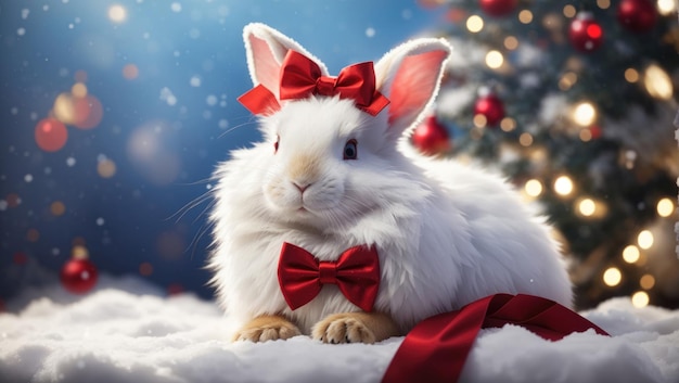 Charmant lapin vintage sur un fond brillant sur le thème de Noël