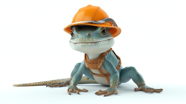 Un charmant lézard 3D vêtu d'un uniforme de technicien travaillant diligemment comme technicien de chauffage parfait pour montrer le professionnalisme la beauté et la polyvalence